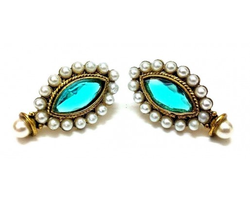 Gold Oxidized Women Earring Stud Jewelry PushBack Classy Gift Rhinestone Bead 17